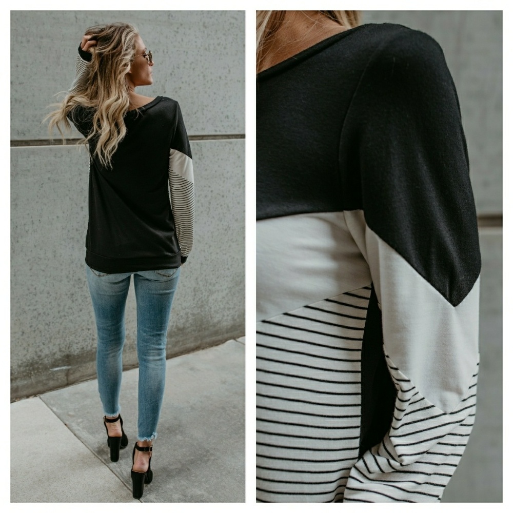 Sale 1left.sm️ black & white color block knit top - Picture 3 of 4